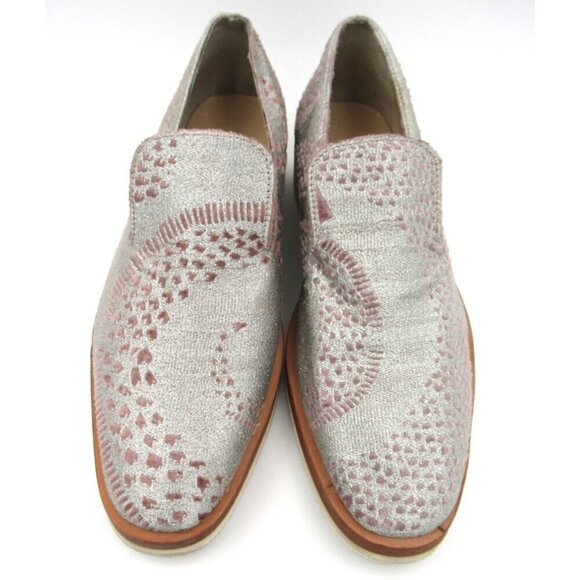 Free People Shoes - Free People Metallic Silver Pink Snake Print Slip On Loafers Woman's Size EU 41